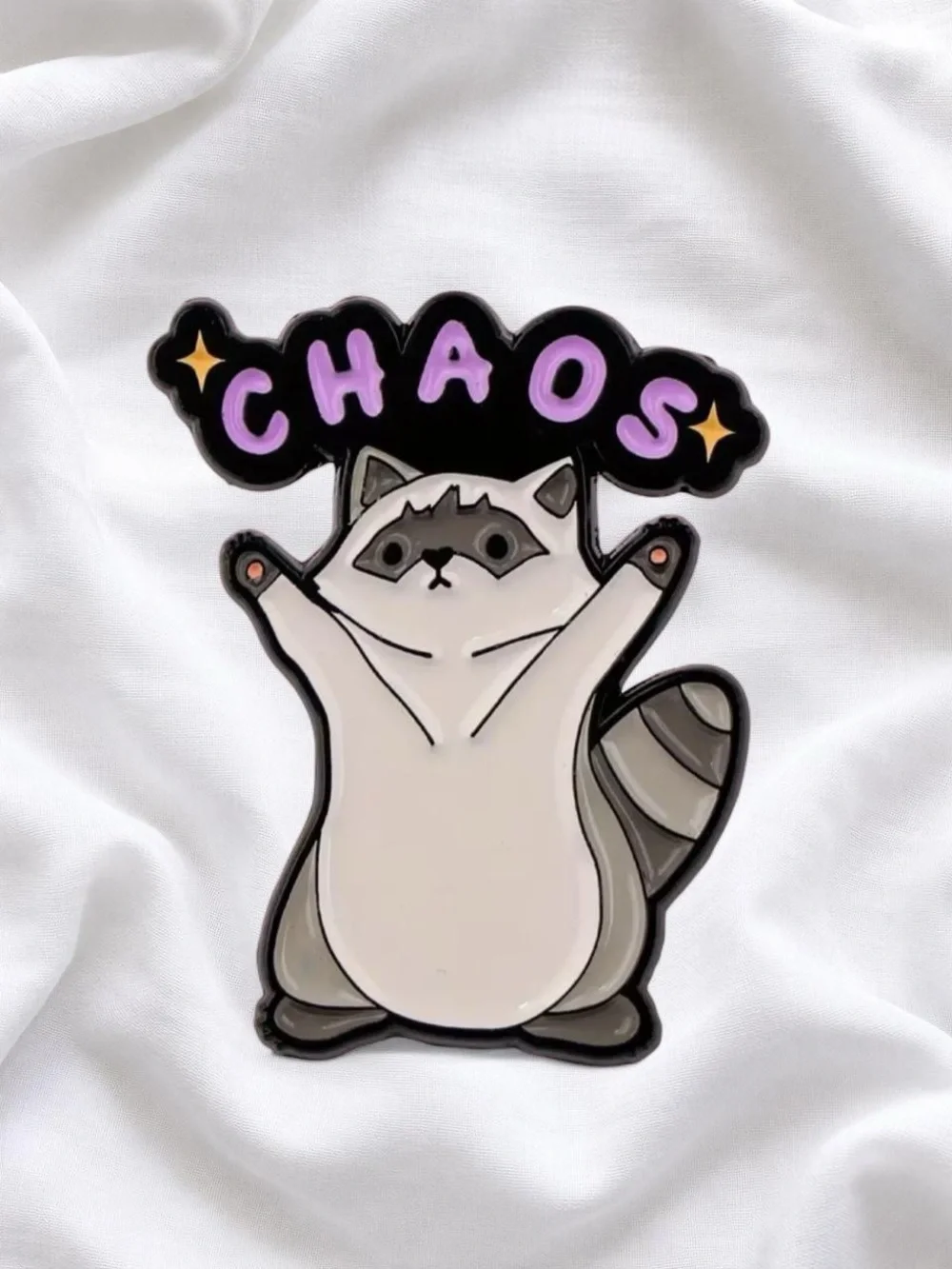 CHAOS Cat Enamel Pin - Purple and Gray Raccoon-Cat Design